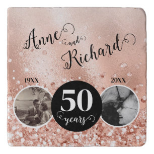 2 Photo "Then and Now" Wedding Anniversary Trivet