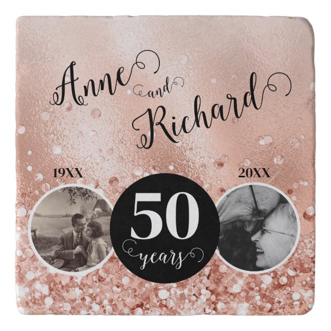 2 Photo "Then and Now" Wedding Anniversary Trivet (Front)