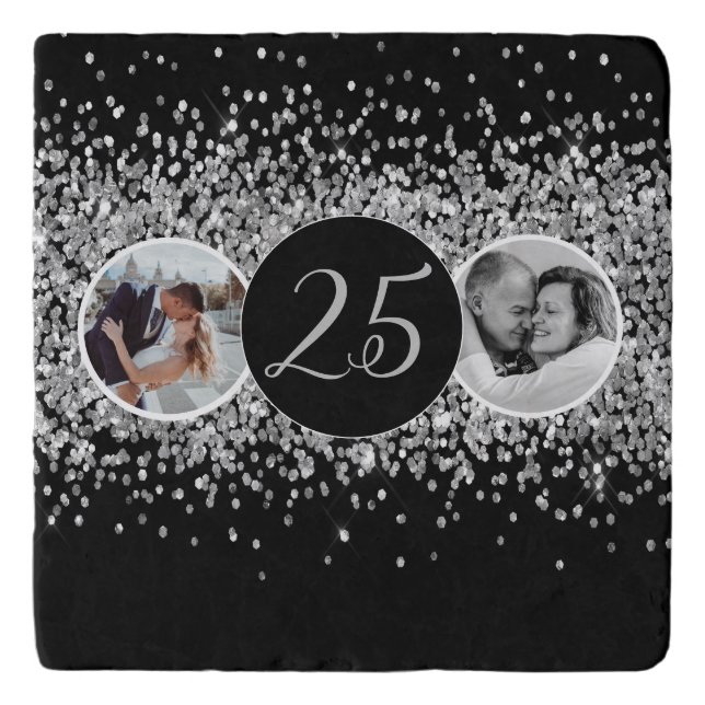 2 Photo Then and Now Wedding Anniversary Trivet (Front)