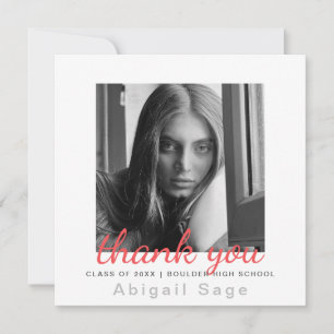 2 Photo Trendy Modern Minimalist Square Graduation Thank You Card