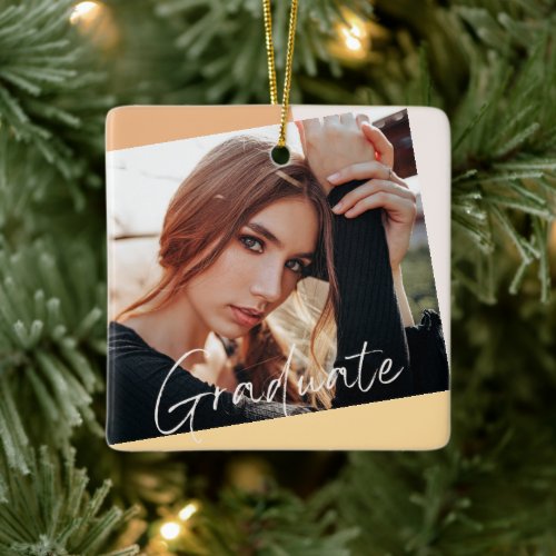 2 Photo Trendy Modern Natural Graduation Christmas Ceramic Ornament