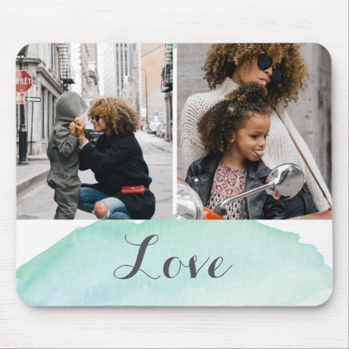 2 Photo Turquoise Watercolor Mouse Pad