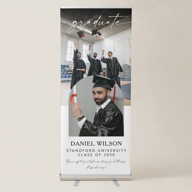 2 Photo Vertical Graduation Party  Retractable Banner (Front)