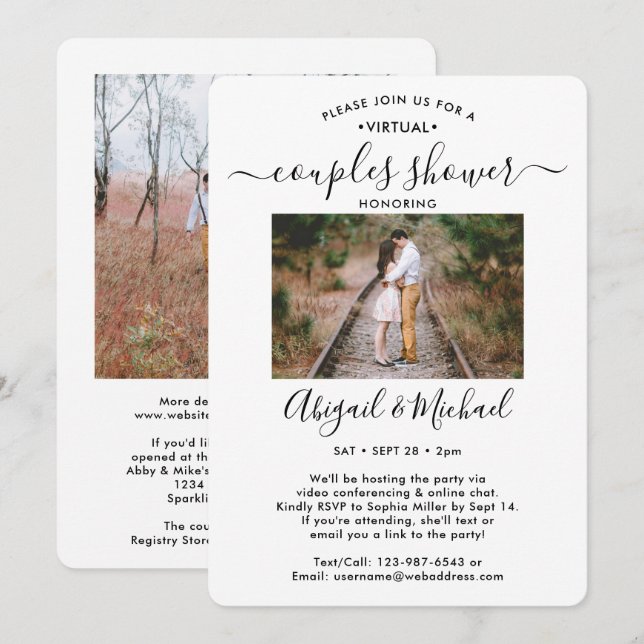 2 Photo Virtual Couples Bridal Shower by Mail Invitation (Front/Back)