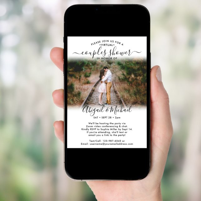 2 Photo Virtual Couples Bridal Shower by Mail Invitation (Front Digital)