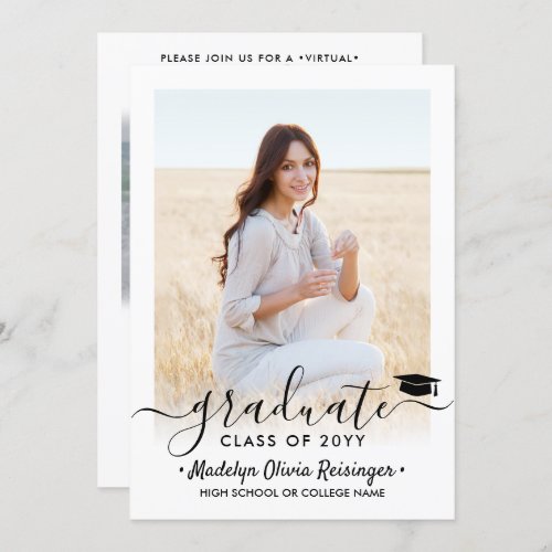 2 Photo Virtual Graduation Party Elegant Script Invitation