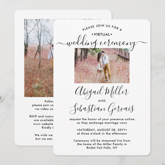2 Photo Virtual Wedding Livestream Long Distance Invitation (Front/Back)