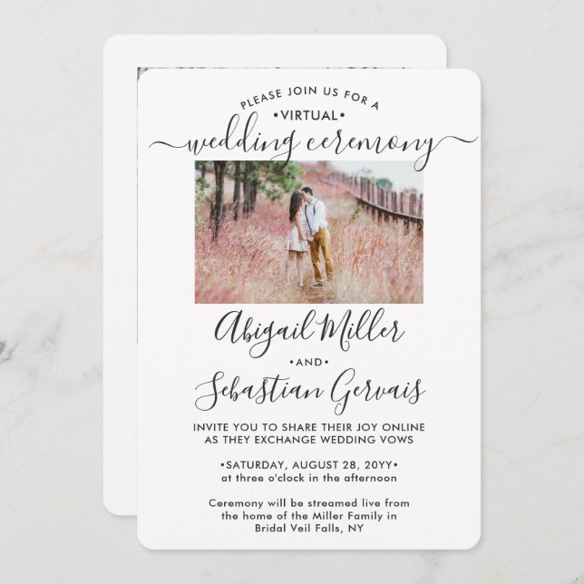 2 Photo Virtual Wedding Livestream Long Distance Invitation (Front/Back)