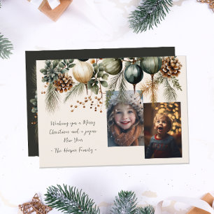 2 Photo Watercolor Garland Botanical Holiday Card