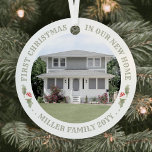 2 Photo Watercolor Holly New Home First Christmas Metal Ornament<br><div class="desc">Celebrate the joy of your new place with a custom 2 photo "First Christmas in our New Home" watercolor holly round metal ornament. Wording and pictures on this template are simple to personalize, and can be different or the same on front and back. (IMAGE & TEXT DESIGN TIPS: 1) To...</div>