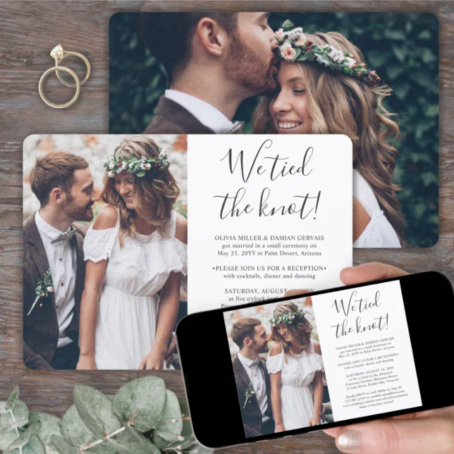 2 Photo We Tied the Knot Simple Wedding Reception Invitation | Zazzle