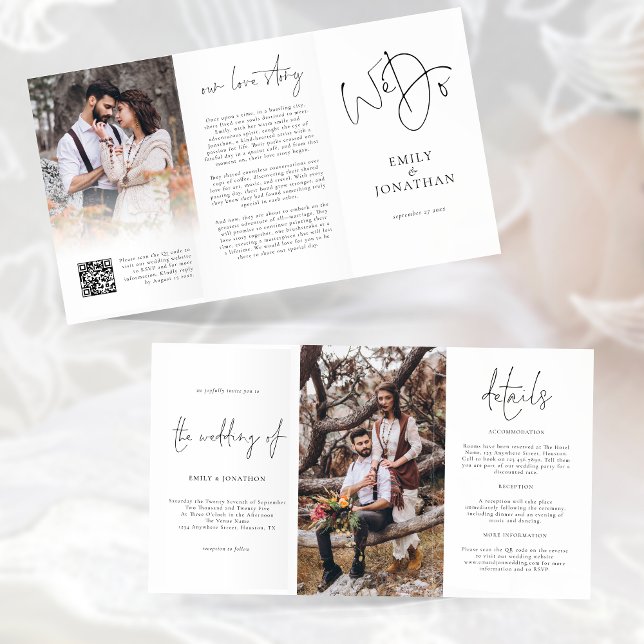 2 Photo Wedding All in One Invitation Details RSVP Brochure (View of outside and inside unfolded)