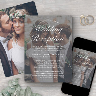 2 Photo Wedding Reception Only Elegant White Text Invitation