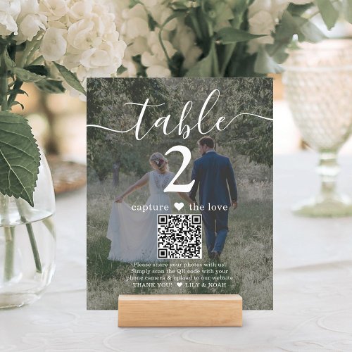 2 Photo Wedding Website QR Code White Table Number