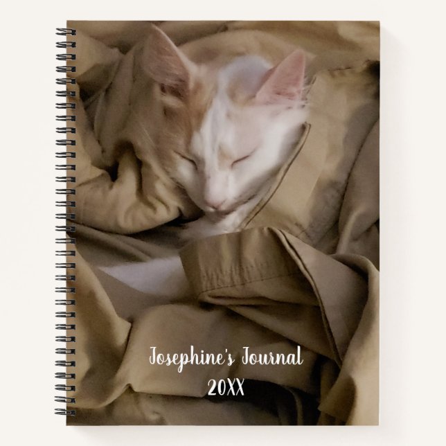 2 Photo White Script Name Year Modern Bullet Notebook (Front)