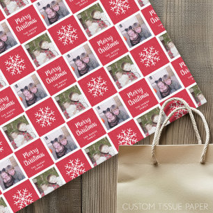 2 Photo with Red - Merry Christmas Snowflakes Tissue Paper