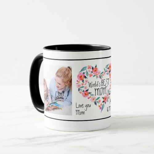 2 Photo Worlds Best Mom Pink Floral Heart Wreath Mug