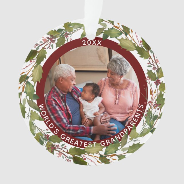 2 Photo World's Greatest Grandparents Christmas Ornament (Front)