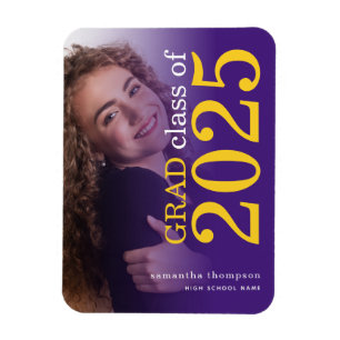 2 photo Yellow Purple 2025 Graduation Announcement Magnet
