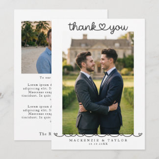 2 Photographs Personalized Gay Wedding Message  Thank You Card
