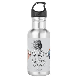 2 Photos11th Wedding Anniversary Steel Rose Stainless Steel Water Bottle