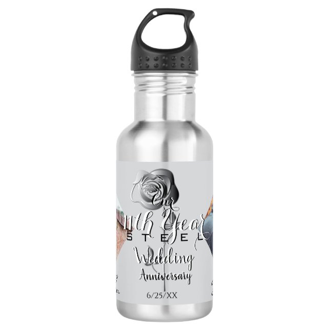 2 Photos11th Wedding Anniversary Steel Rose Stainless Steel Water Bottle (Front)
