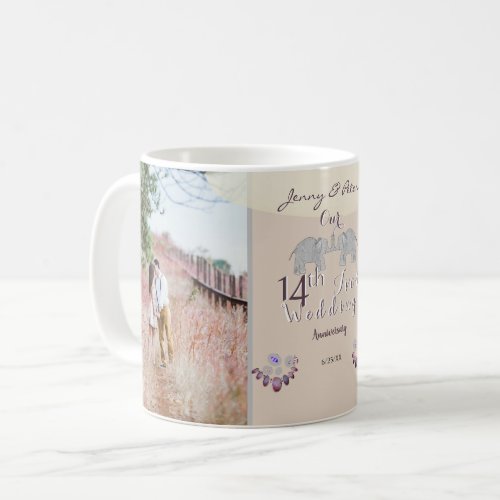 2 Photos 14th Wedding Anniversary Ivory Coffee Mug