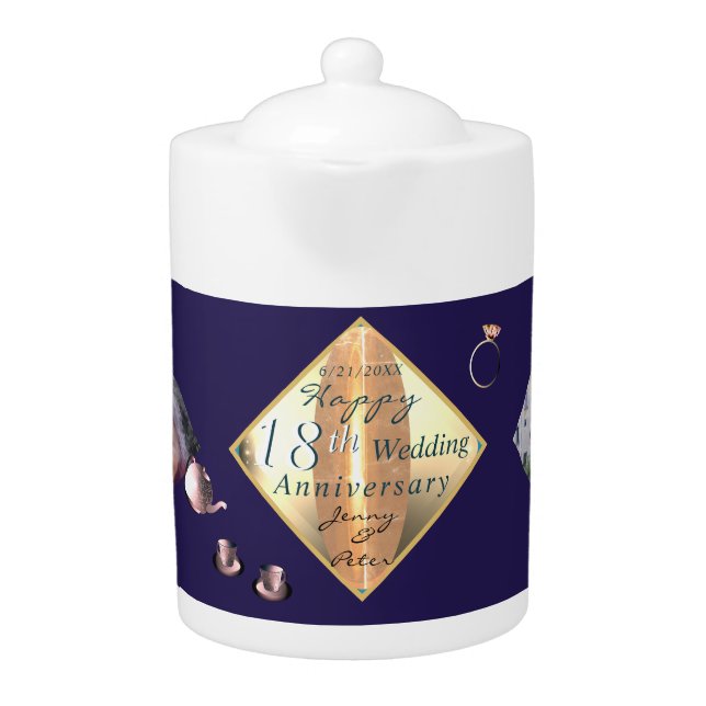 2 Photos 18th Wedding Anniversary Porcelain  Teapot (Front)