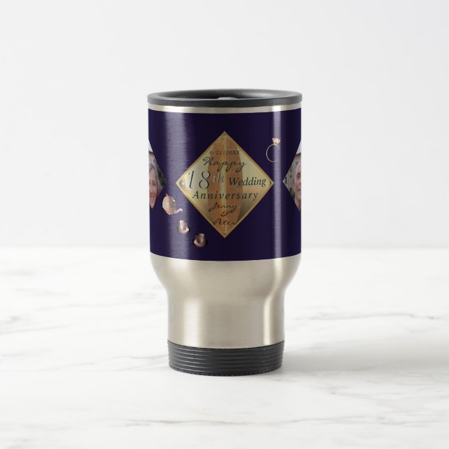 2 Photos 18th Wedding Anniversary Porcelain   Travel Mug (Center)