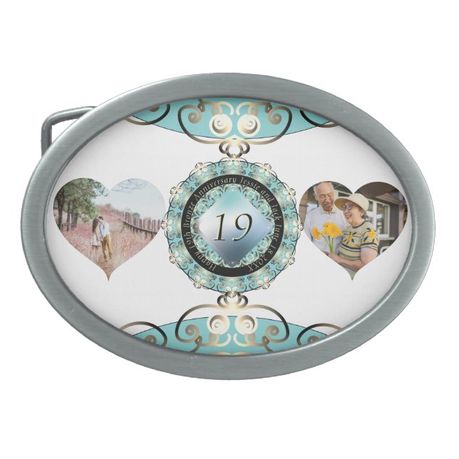 2 Photos 19th Wedding Anniversary Acquamarine Belt Buckle (Front)
