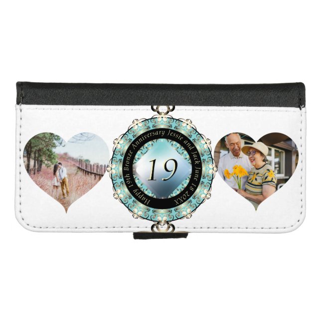 2 Photos 19th Wedding Anniversary Acquamarine  iPhone Wallet Case (Front (Horizontal))