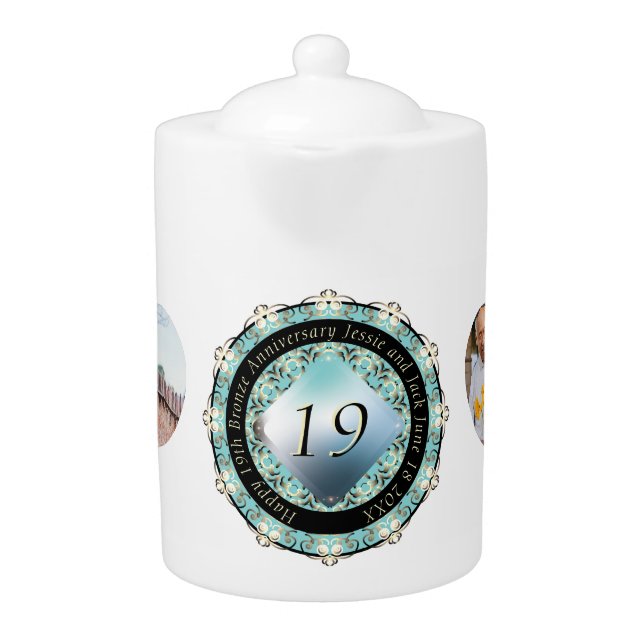 2 Photos 19th Wedding Anniversary  Teapot (Front)