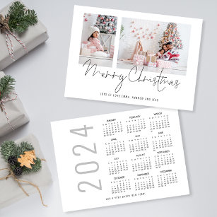 2 Photos 2024 Calendar Script Merry Christmas Holiday Card