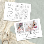 2 Photos 2025 Calendar Script Merry Christmas Holiday Card<br><div class="desc">Modern 2 Photos Family Script 2025 Calendar Merry Christmas. Available digitally and printed. Simply replace the two sample photos with your own and personalise with your greeting and names at the bottom. Merry Christmas is in a stylish set script.</div>