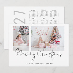 2 Photos 2027 Calendar Script Merry Christmas Holiday Card
