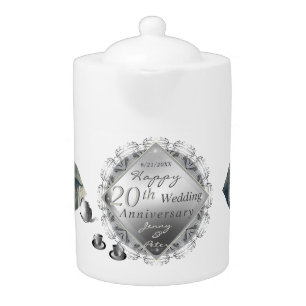 2 Photos 20th Wedding Anniversary Platinum Emblem Teapot