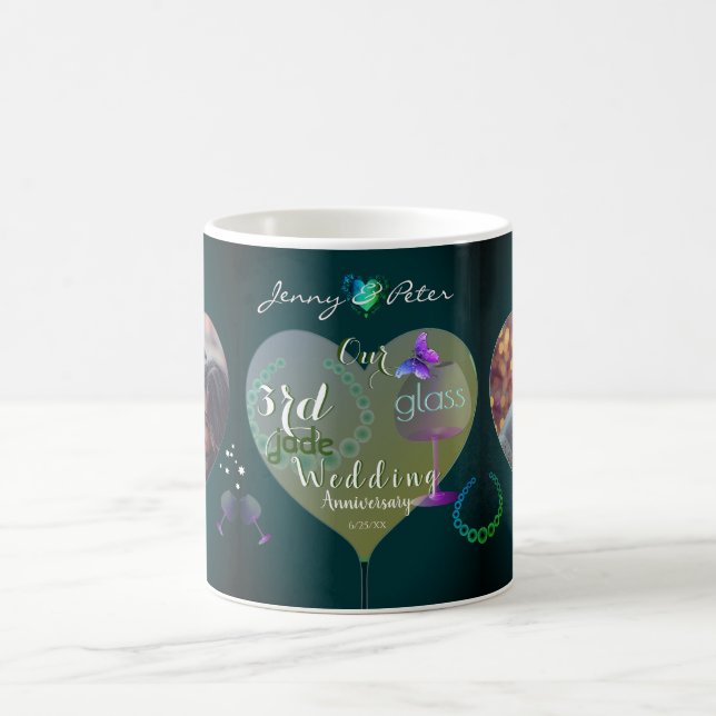 2 Photos 3rd Jade Glass Wedding Anniversary Coffee Mug (Center)