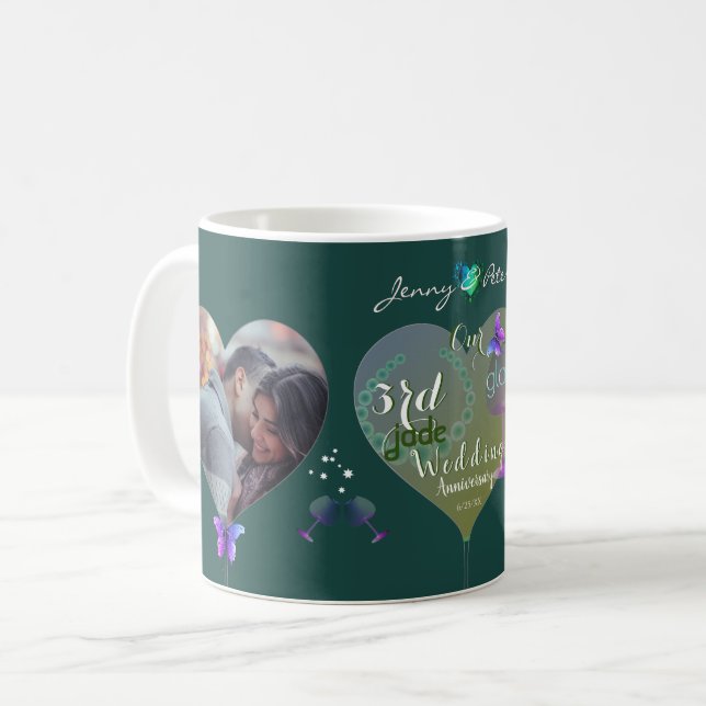 2 Photos 3rd Jade Glass Wedding Anniversary Coffee Mug (Front Left)