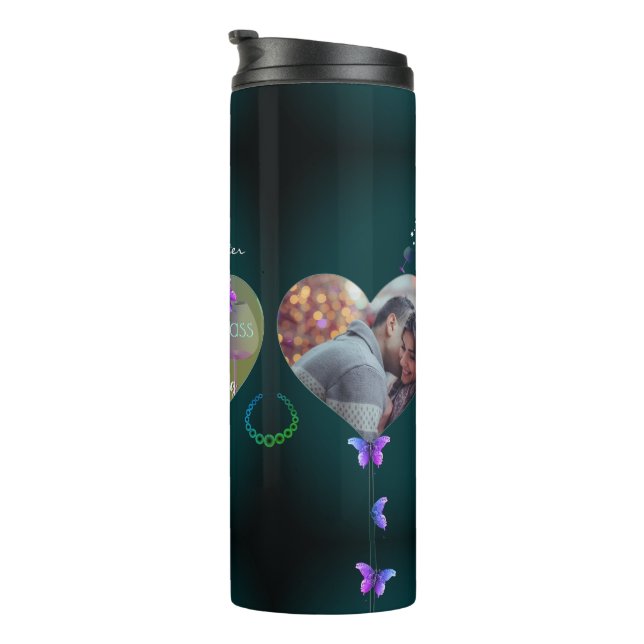 2 Photos 3rd Jade Glass Wedding Anniversary  Thermal Tumbler (Rotated Right)