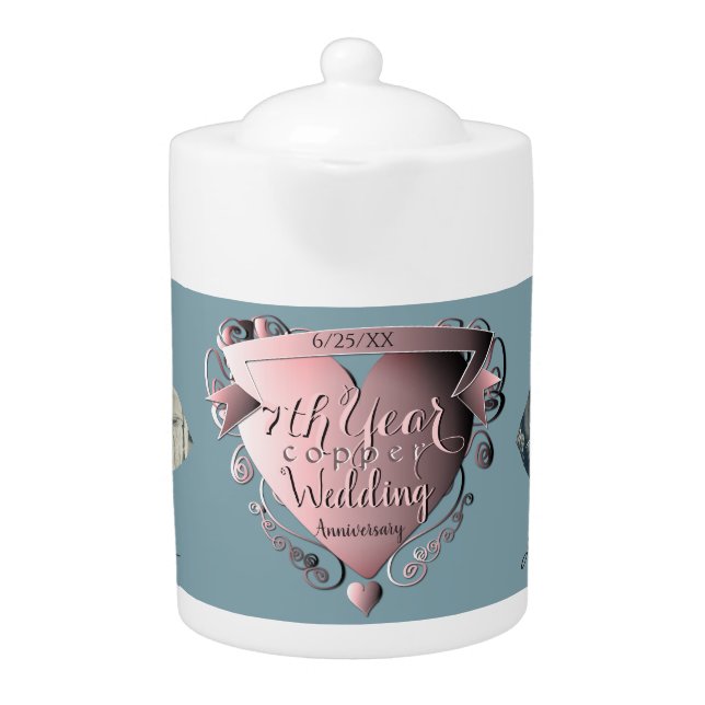 2 Photos 7th Wedding Copper Anniversary Teapot (Front)