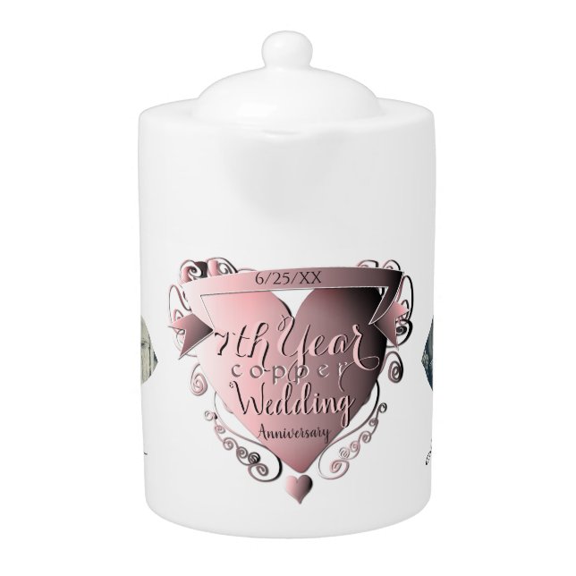 2 Photos 7th Wedding Copper Anniversary Teapot (Front)