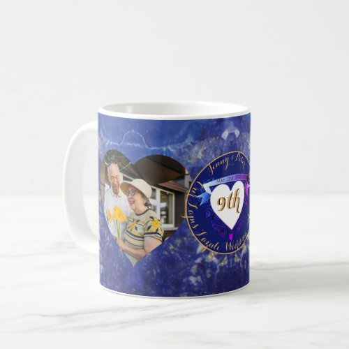 2 Photos 9th Wedding Anniversary Lapis Hearts Coffee Mug