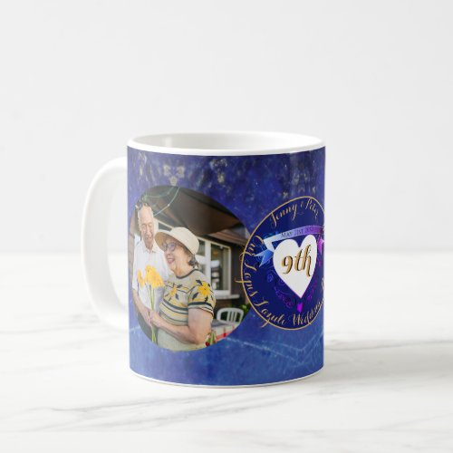 2 Photos 9th Wedding Anniversary Round Lapis Frame Coffee Mug