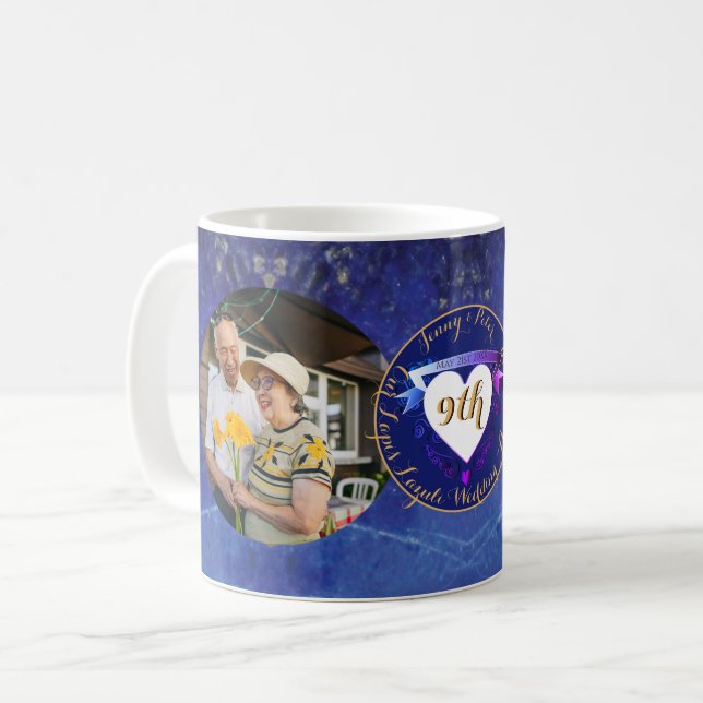 2 Photos 9th Wedding Anniversary Round Lapis Frame Coffee Mug (Front Left)
