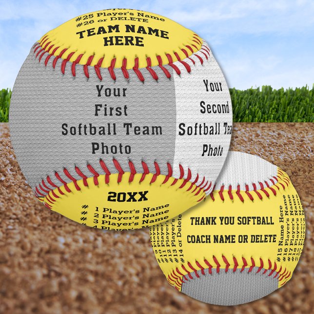 2 Photos, All Player's, Team, Coach Names Softball (Best Gifts for Softball Coaches. Personalized Softball. Photo, Players Names. Softball Coach gifts.)