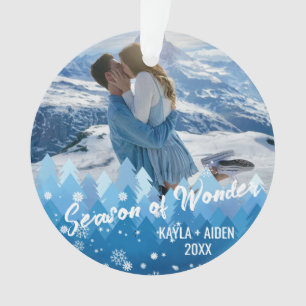 2 Photos Blue Color Merry & Bright  Ornament