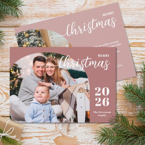 2 photos Christmas arch modern minimalist Holiday Card