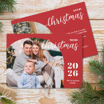 2 photos Christmas arch modern minimalist Holiday Card<br><div class="desc">This elegant and modern Christmas greeting card features a minimalist design displaying 2 of your favorite family pictures inside trendy arch frames. Easily customizable with your family name and the current year in stylish serif fonts over a festive red background on the front and with your personal greeting message in...</div>