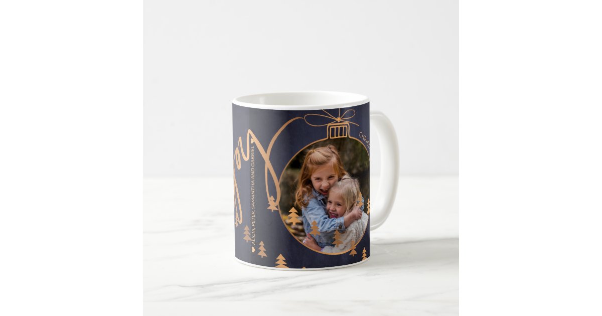 2 Photos Christmas Tree Decorations Joy Navy Coffee Mug Zazzle Com