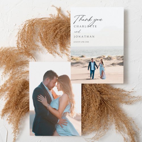 2 Photos Classic Elegant Hand Written Wedding Thank You Card